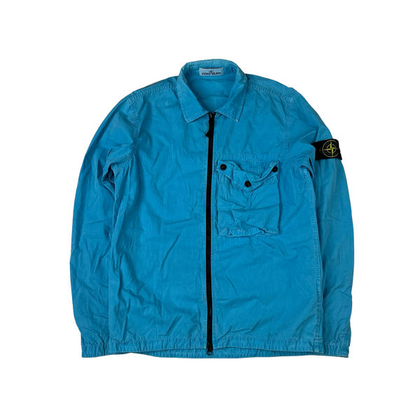 Stone Island 2021 Blue Cotton Zipped Overshirt - Medium