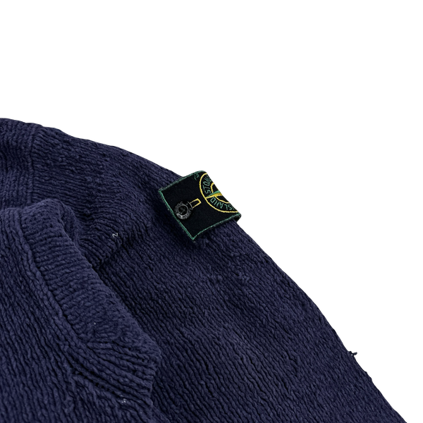 Stone Island Vintage 1998 Navy Chenille Knitted Cotton Jumper - Large