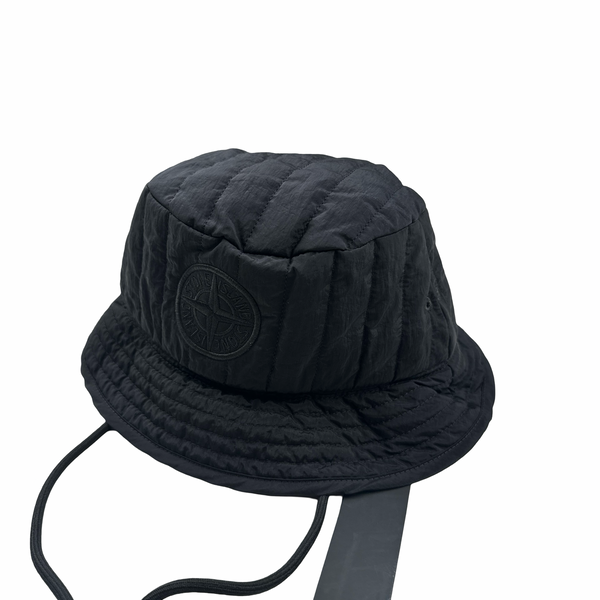 Stone Island 2022 Black Econyl Nylon Metal Embroidered Bucket Hat - Medium