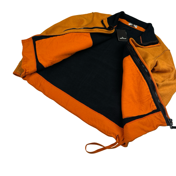 Stone Island 2003 Orange Compass Stretch Cotton Fleece Zip Jumper - Large