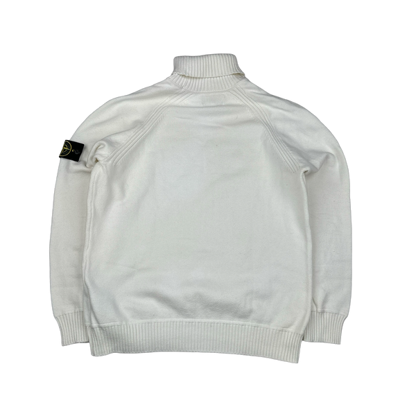 Stone Island 2022 White Ribbed Roll Neck Knit Jumper - XL