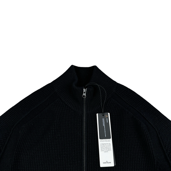 Stone Island 2025 Ghost Black Ribbed Wool Knitted Zipped Jumper - XL