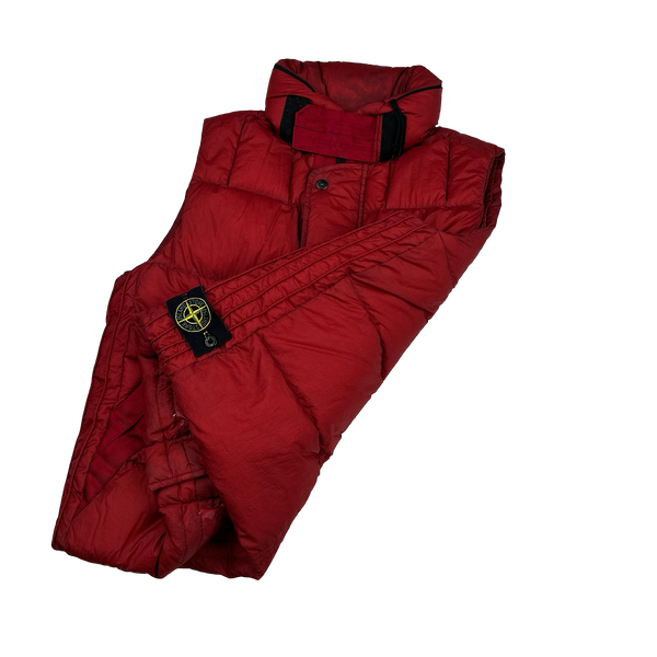 Stone Island 2009 Red Opaque Nylon Tela Down Gilet - Large