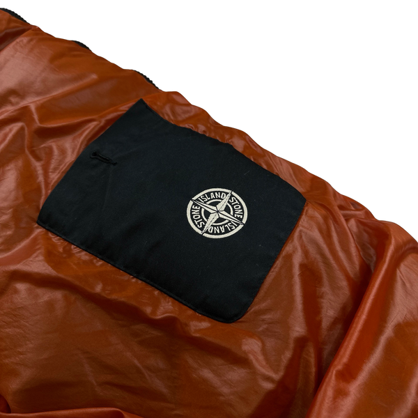 Stone Island 2007 Opaque Nylon Tela Spellout Hood Mesh Badge Long Puffer Jacket - 3XL