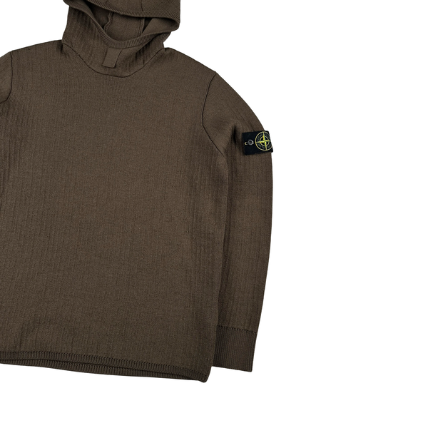 Stone Island 2024 Brown Wool Hooded Thick Knit Jumper - Large
