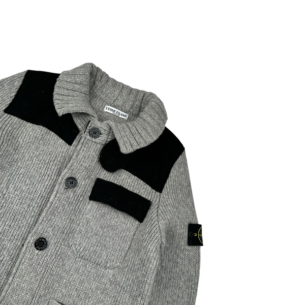Stone Island 2011 Heavyweight Wool Grey Panelled Buttoned Knit - Large