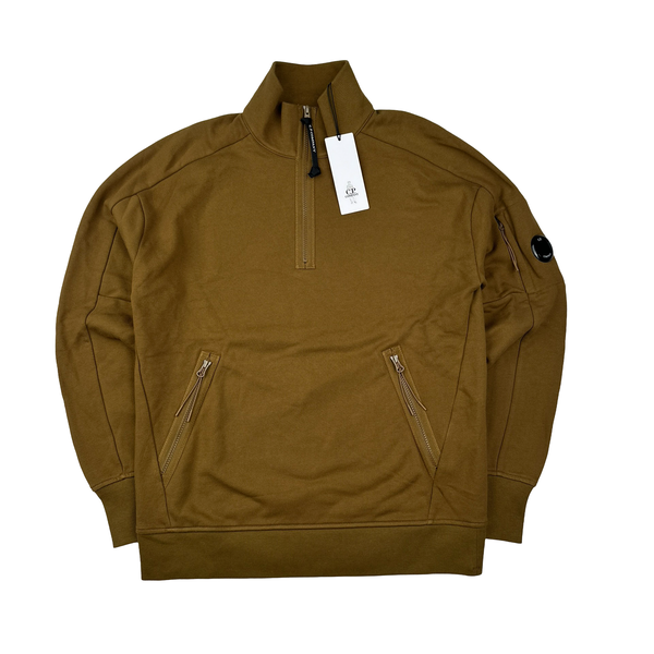 CP Company Mustard Cotton Quarter Zip Lens View Jumper - Large