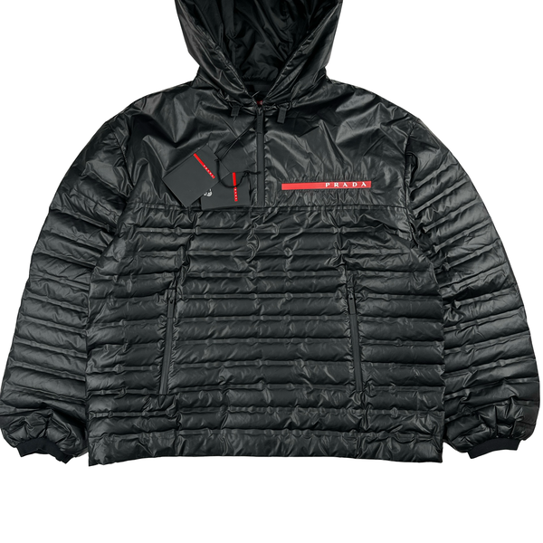 Prada Red Tab Black Nylon Down Quarter Zip Padded Down Jacket - Small