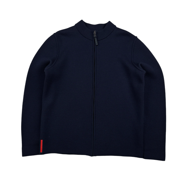 Prada Navy Heavyweight Wool Zipped Knit Jumper - XL