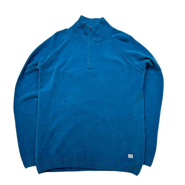 CP Company Vintage Blue Towelling Cotton Pullover Jumper - Large