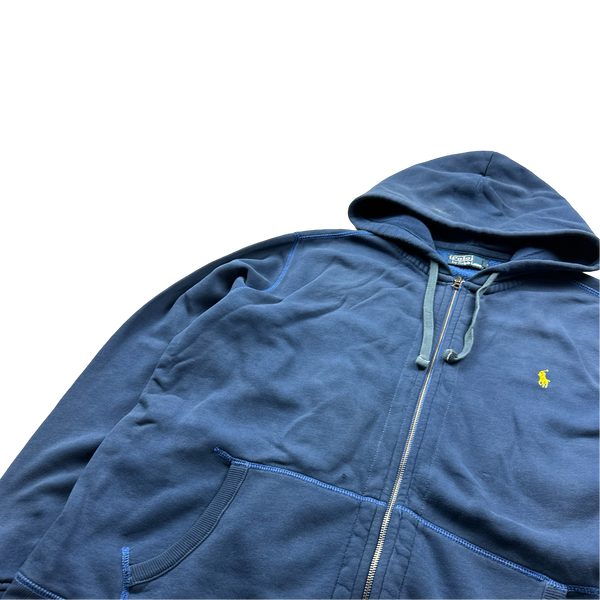 Ralph Lauren Blue Contrast Stitch Cotton Zipped Hoodie - XL