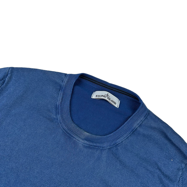 Stone Island Blue Cotton Crewneck Knit Jumper - XXL