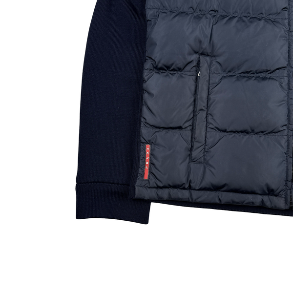 Prada Red Tab Wool Hybrid Navy Down Filled Jacket - XL