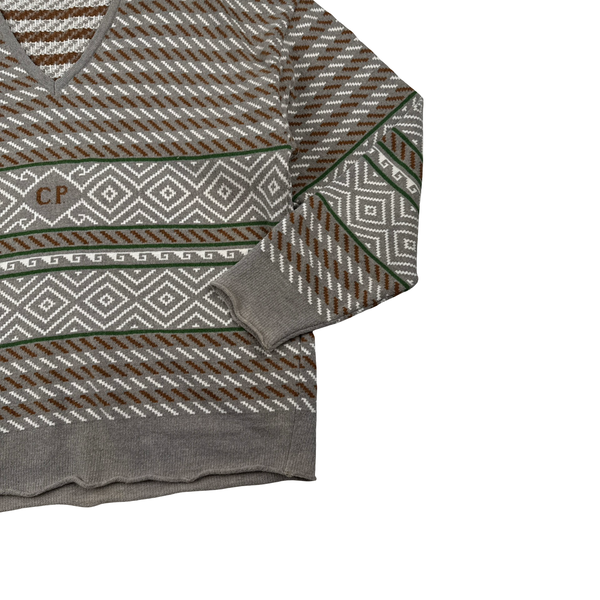 CP Company Vintage Spellout V Neckline Patterned Knit - XL