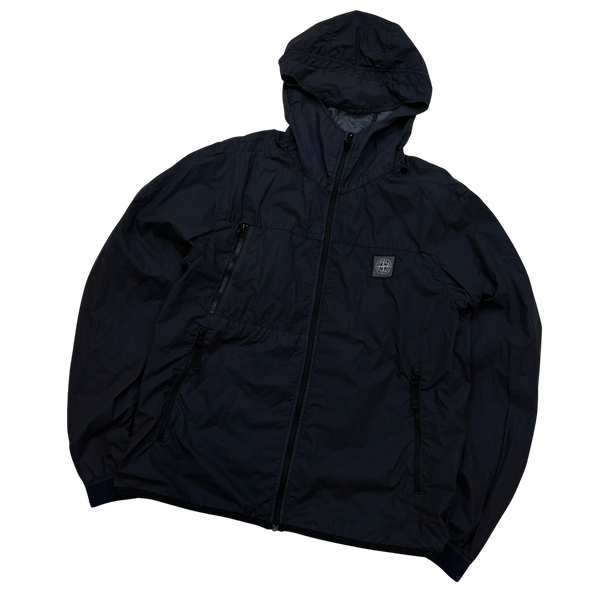 Stone Island Lamy Velour Navy Hooded Rain Jacket - Small