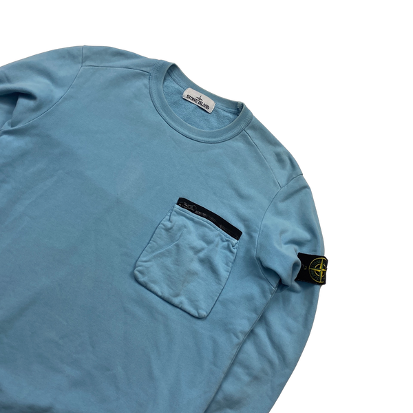 Stone Island 2017 Light Blue Cotton Crewneck Sweatshirt - Small