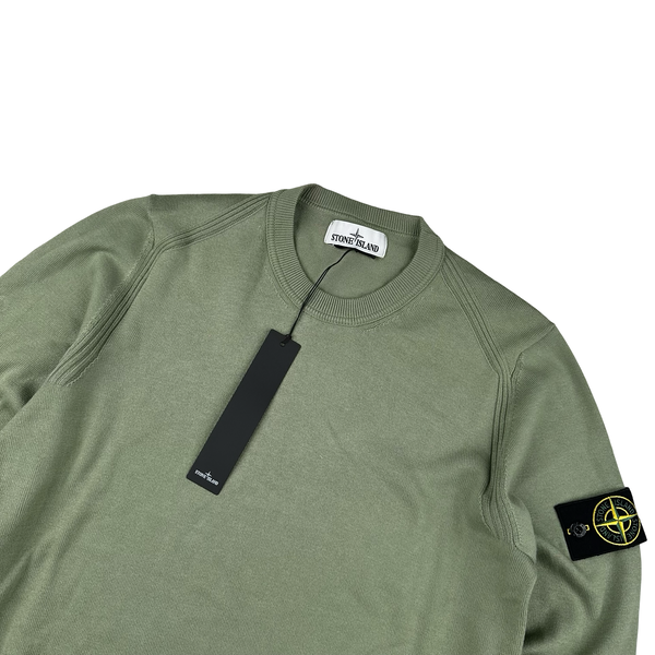 Stone Island Olive Green Lightweight Knitted Crewneck - Small