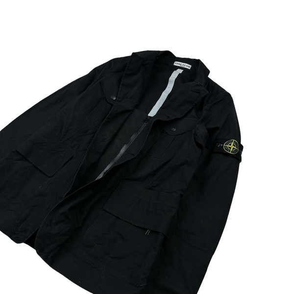 Stone Island 2007 Black Cotton Ventile Buttoned Blazer Jacket - Small