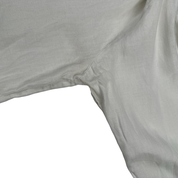 Stone Island White Linen Spellout Buttoned Shirt - Large