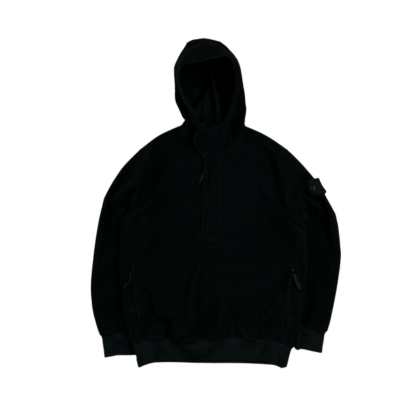 Stone Island 2021 Black Ghost Piece Flocked Pullover Hoodie - Medium