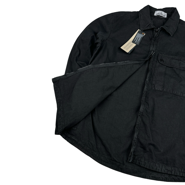 Stone Island 2024 Black Garment Dyed Overshirt - Large