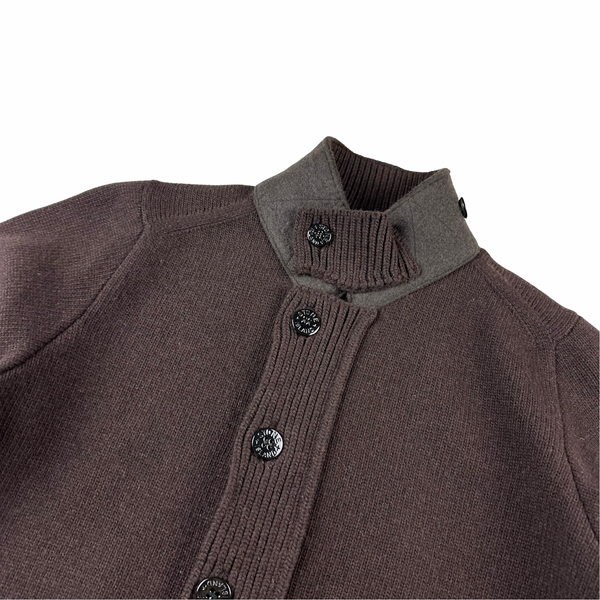 Stone Island 2021 Brown Lana Wool Blend Knit Zipped Buttoned Jumper - Medium