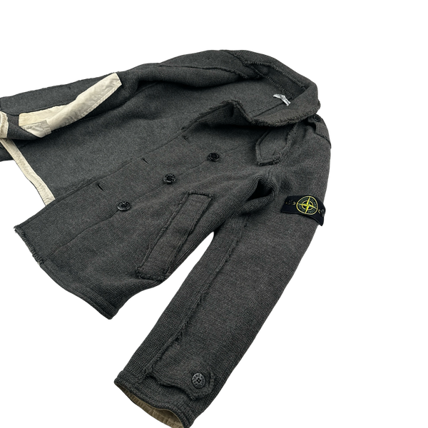 Stone Island 2008 Charcoal Double Breasted Wool Pea Coat - Large