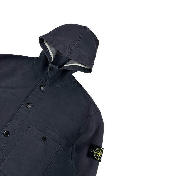 Stone Island 2001 Blue Cotton Buttoned Hooded Jacket - Large
