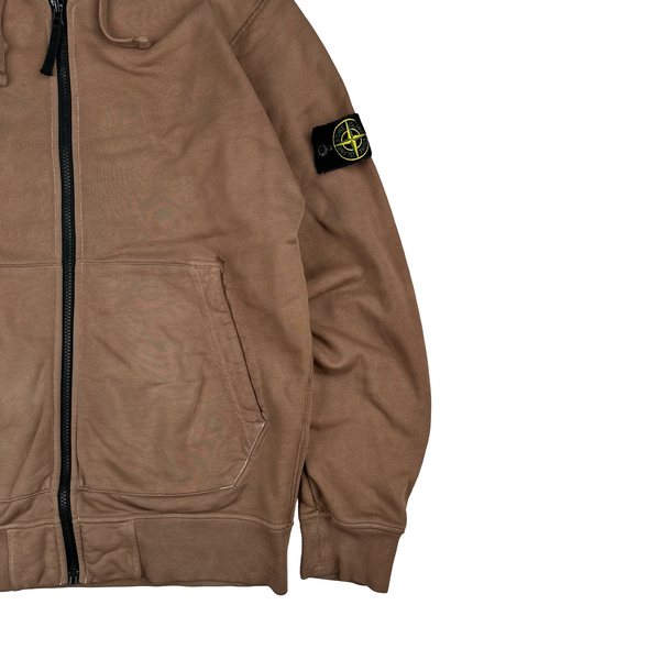Stone Island Brown Cotton Zipped Hoodie - Large