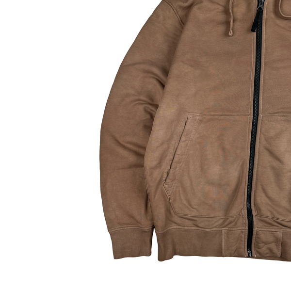 Stone Island Brown Cotton Zipped Hoodie - Large