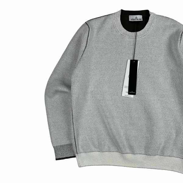 Stone Island 2025 Reversable Frosted Green Pullover Jumper - Small