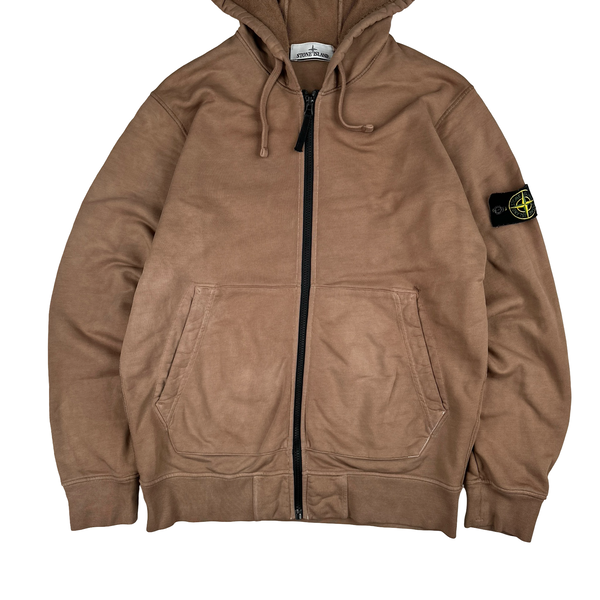 Stone Island Brown Cotton Zipped Hoodie - Large