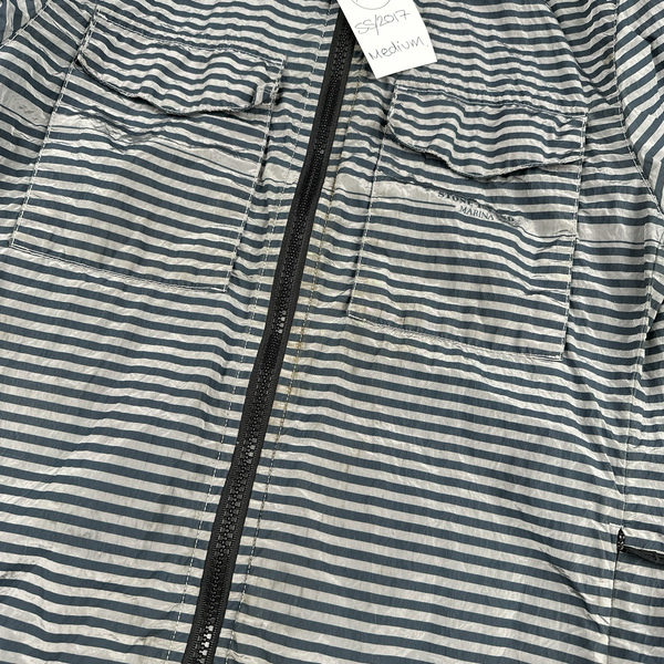 Stone Island 2017 Marina Blue Stripped Nylon Metal Jacket - Medium