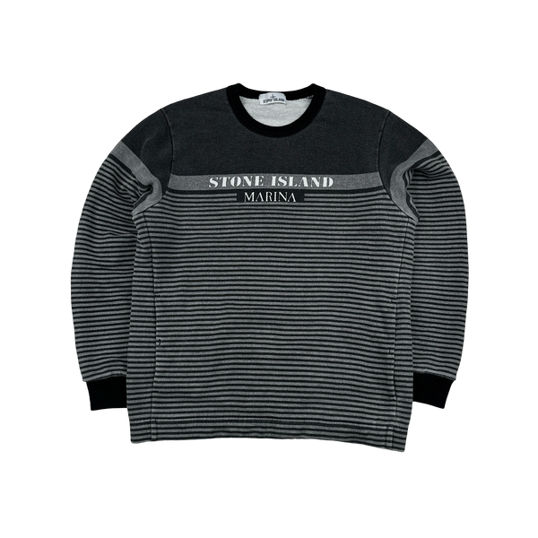 Stone Island 2017 Grey Marina Striped Thick Cotton Crewneck Jumper  