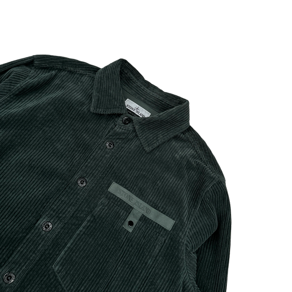Stone Island 2022 Dark Green Spellout Corduroy Overshirt - Large