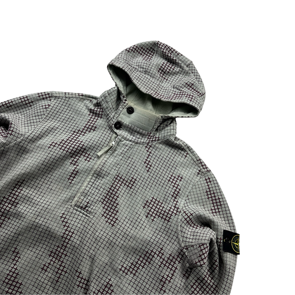Stone Island Grid Check Pullover Cotton Hoodie - Large