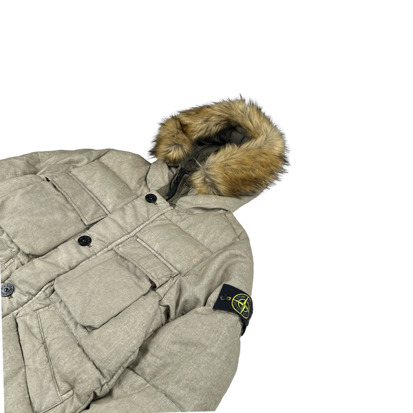 Stone Island 2018 Tan Lino Resinato Down-TC Puffer Jacket - Small