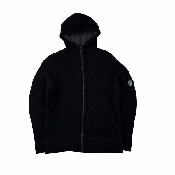 CP Company Black Lens Viewer Wool Blend Zipped Hoodie - Small