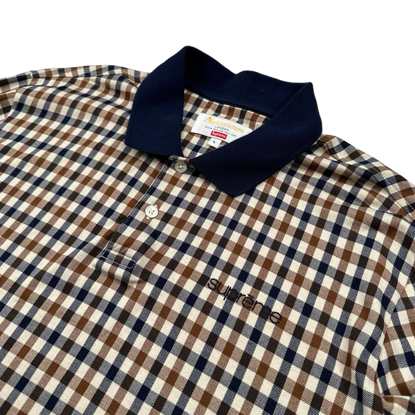 Aquascutum X Supreme Classic Checked Longsleeve Spellout Polo Shirt - Large