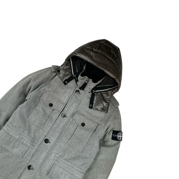 Stone Island 2014 Grey Ice Wool Blend Down Field Jacket - Small