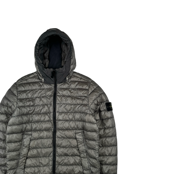 Stone Island 2015 Grey Garment Dyed Hooded Puffer Jacket - Medium