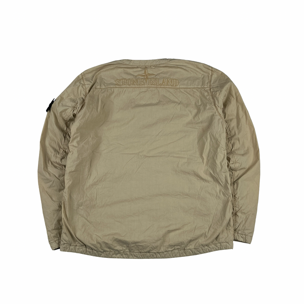 Stone Island Beige Garment Dyed Spellout Collarless Zip Up Jacket  - Large