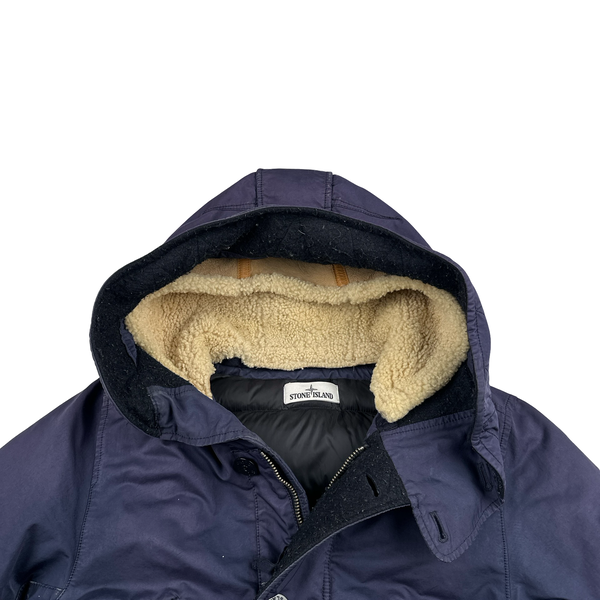 Stone Island 2016 Navy David TC Dutch Rope Shearling Hood Down Lined Winter Jacket - Small
