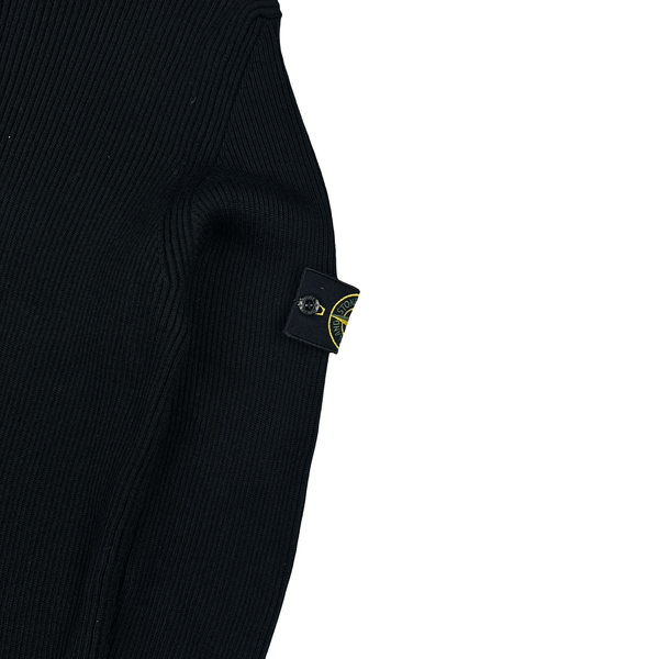 Stone Island 2022 Black Thick Ribbed Cotton Knit Roll Neck Jumper - XXL