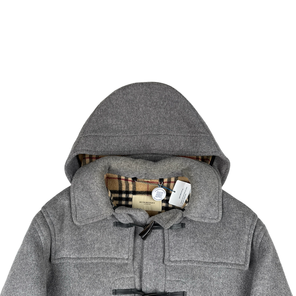 Burberry Grey Wooden Toggle Classic Check Lining Wool Duffle Coat - XL