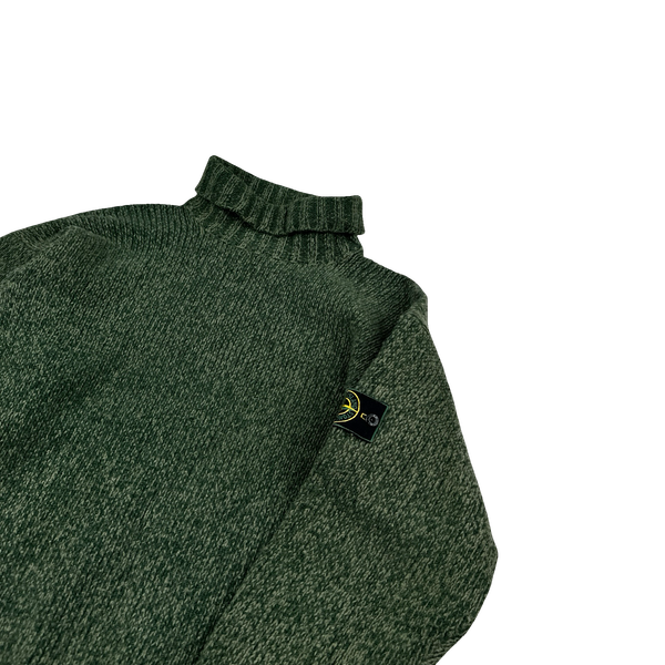 Stone Island 1997 Green Knitted Angora Wool Blend Vintage Roll Neck Jumper- XL
