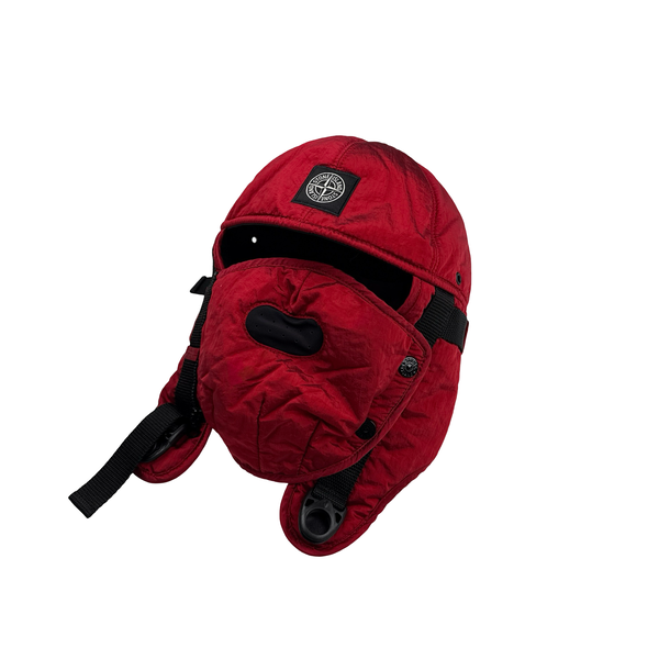 Stone Island 2022 Red Econyl Nylon Metal Face Cover Hat - Large