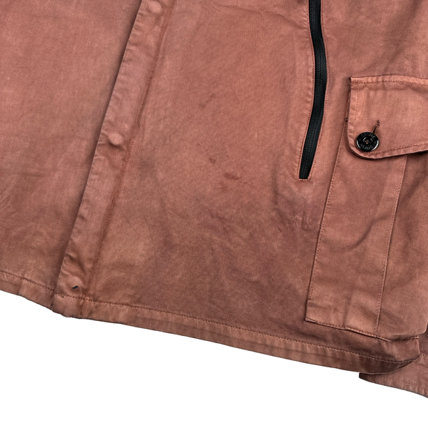 Stone Island 2006 Burgundy Cotton Blend Zipped Multi Pocket Jacket - XXL