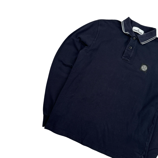 Stone Island Navy Longsleeve Polo - Medium