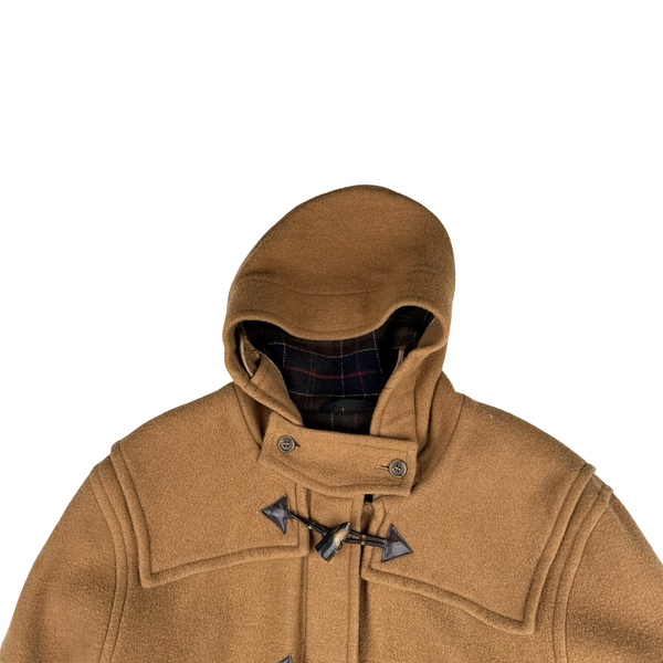 Barbour Tan Cashmere Blend Tartan Lined Duffle Coat - Large